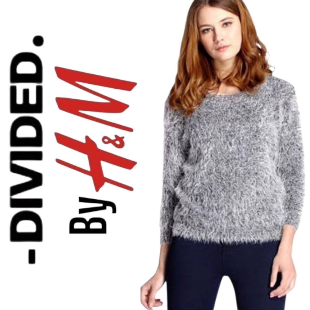 002 Divided By H&M Gray Fuzzy Sweater Size M Ptp 22